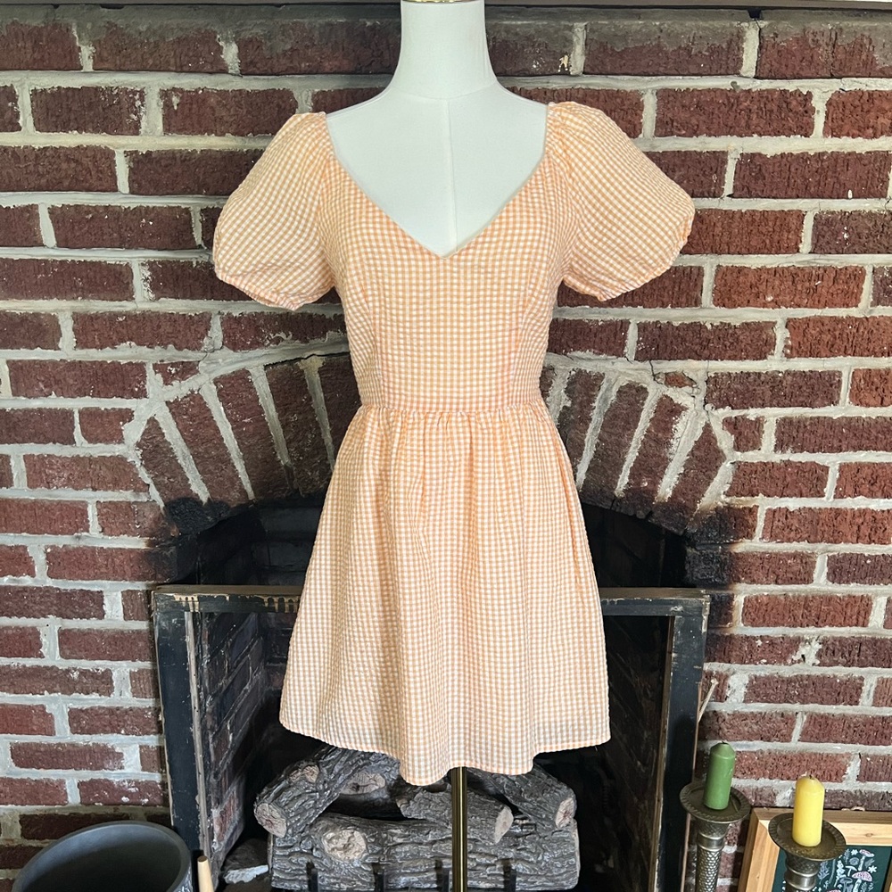 urban outfitters orange & white gingham babydoll dress